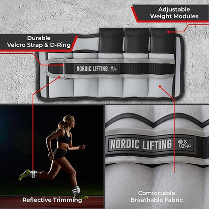 Nordic Lifting Adjustable Ankle Weights for Women & Men – 1 Pair (2–10 lbs) Wrist, Arm & Leg Weights for Gym, Yoga & Home Workouts – Secure Fit Strap Design – Durable Fitness Training Equipment