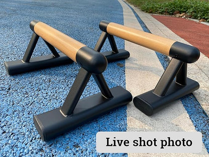 SELEWARE Wood push up bars Parallettes bars Anti-slip Handstand Bars for Calisthenics, Fitness, Floor workouts Solid Wood with Sturdy Metal Bracket, Support 600 lbs