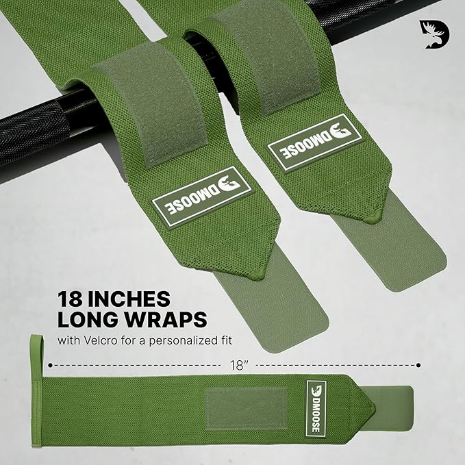 DMoose Fitness Wrist Wraps for Weightlifting 18" - Heavy Duty Gym Wrap with Hand Thumb Loop for Support & Pain Relief, USPA Approved Powerlifting, Weight Lifting Wrist Straps for Men & Women Work Out