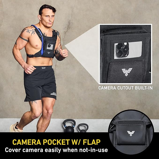 Elite Hydra Running Chest Pack w/ Gun Holster, Phone Holder Touch Friendly, Camera Pocket for Men/Women Lightweight Hydration Vest Chest Rig w/ Water Bladder for Marathon, Cycling, ADV Camping, Skiing