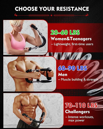 Twister Arm Exerciser, Adjustable Spring Workout Bar, Forearm Triceps Chest Inner Thigh Muscle Enhanced Exercise Strengthener, Upper Body Strength Builder Trainer, Home Fitness Equipment