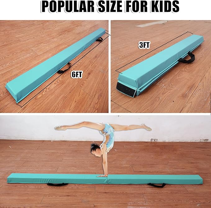 MARFULA 6 FT / 8 FT / 9 FT / 10 FT Folding Gymnastic Balance Beam for Kids with Carry Bag for Home and Club Use