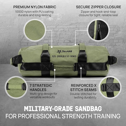 Yes4All Sandbags for Working Out, Adjustable Sand Bags for Weight Training with Handles, Multiple Colors & Sizes 5-200lbs