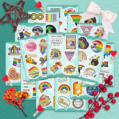 100Pcs Queer LGBTQ+ Stickers for Water Bottle, for Laptop - Queer Gifts, Party Supplies & Decorations -Trans, Gay Pride Stickers