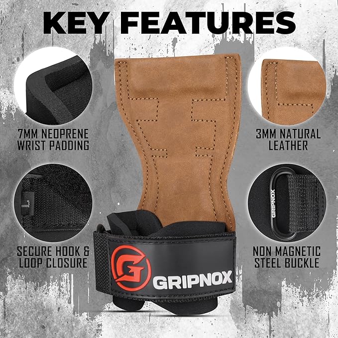 Premium Weight Lifting Grips & Straps for Deadlifts & Powerlifting – Anti-Slip Leather and Rubber Grip with Padded Wrist Wrap Support –