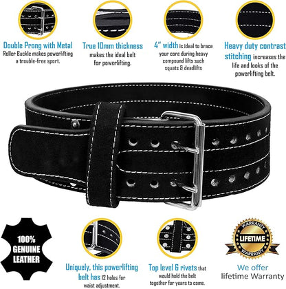 Hawk Sports Double Prong Powerlifting Belt for Men & Women, 10mm Thick, 4" Wide Suede Leather Weightlifting Belt, for Doing Heavy Weight Workouts like Deadlifts & Squats at Full Power