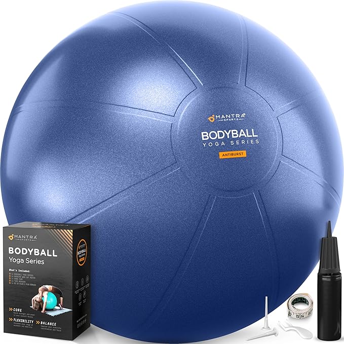 MANTRA SPORTS Exercise Ball – Yoga Ball for Pilates & Fitness - Birthing for Pregnancy, Stability, Core, Balance, Therapy for Physical Rehab, Workout for Home Gym & Office Chair, Fast Pump Included
