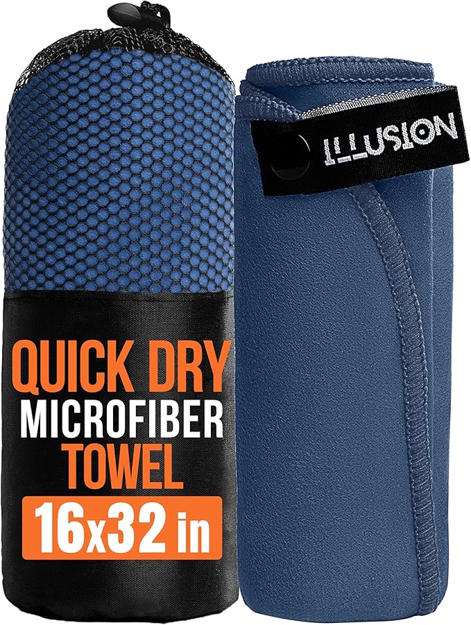 illusion Small Microfiber Gym Towels for Men and Women Active Sports (32" L x 16''W)-Lightweight Quick Dry Gym Towel for Sweat-Workout Towels Ideal for Yoga, Camping, Running, and Outdoor Activities