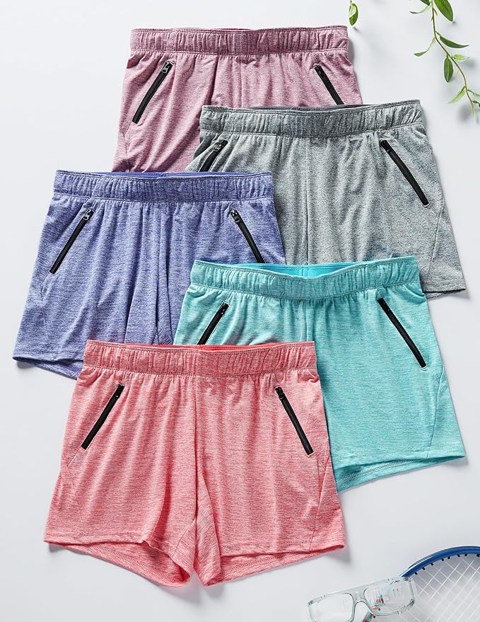 Liberty Imports 1 or 5 Pack Womens Lounge Workout Shorts with Zipper Pockets 5" Inseam Lightweight Athletic Casual Shorts