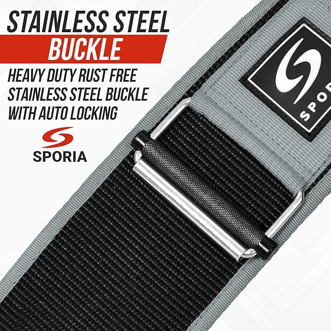 SPORIA Self-Locking Weight Lifting Belt | 4 inch Back Support | Includes Lifting Straps