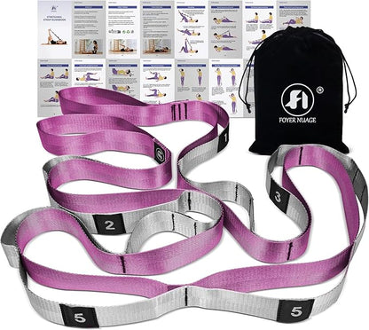 Stretch Bands for Exercise, Non Elastic Yoga Stretching Strap with Loops, 3.8cm x 2.45m, Stretching Bands for Physical Therapy, Yoga, Pilates, Dance, Gymnastics Exercise