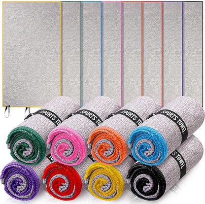 Peryiter 8 Pack Microfiber Quick Dry Gym Towels, Odor-Free Absorbent Fiber, Fast Drying Working Out Towel for Men & Women Hot Yoga Sweat Sports Exercise Fitness Gear(Bright Color)