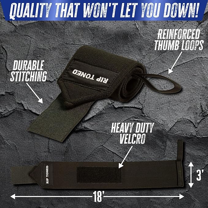 Rip Toned Wrist Wraps for Weightlifting – USPA & USAPL Approved 18" Wrist Straps for Powerlifting – Adjustable, Durable Gym Wraps with Thumb Loop – Maximum Support for Men & Women