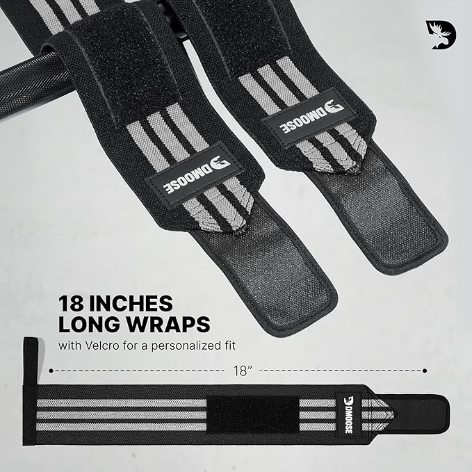 DMoose Fitness Wrist Wraps for Weightlifting 18" - Heavy Duty Gym Wrap with Hand Thumb Loop for Support & Pain Relief, USPA Approved Powerlifting, Weight Lifting Wrist Straps for Men & Women Work Out