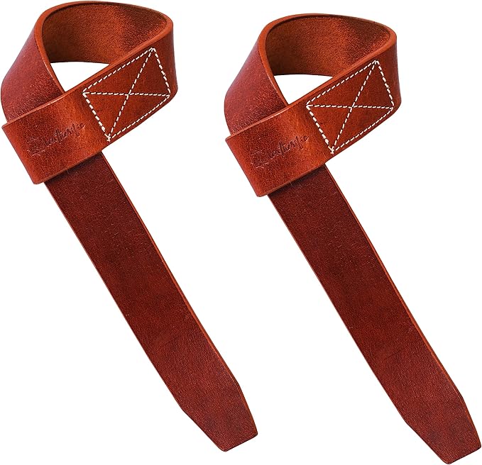 | Leather weight Lifting Wrist Straps | Set of 2, 20" Genuine Leather Grips for heavy lifts | Soft, Pliable, Wrist support for Strength Training & Exercise