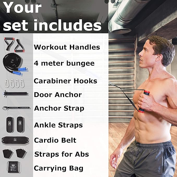 Vikingstrength Total Body System, Exercise Fitness Band for Home, Door Gym with Handles and Running Bungee, Workout for Men/Woman, Garage/Home/Outdoor Gym Equipment + V-Strength Workout App