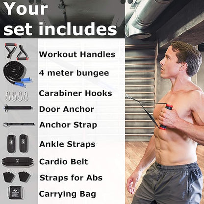 Vikingstrength Total Body System, Exercise Fitness Band for Home, Door Gym with Handles and Running Bungee, Workout for Men/Woman, Garage/Home/Outdoor Gym Equipment + V-Strength Workout App