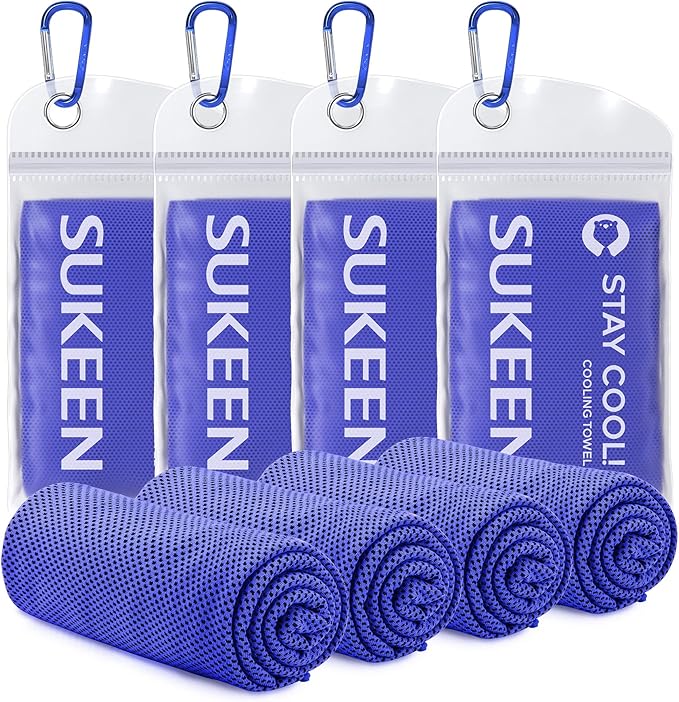 Sukeen Cooling Towels for Neck and Face, 4 Pack Cooling Towels for hot Weather (40"x12"), Cooling Rags for Yoga, Sport, Running, Workout,Gym, Camping, Fitness, Workout & More