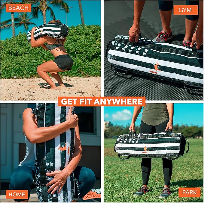 Adjustable Sandbags for Fitness 75lb - Home Workout Sandbag Set with 3 x Filler Bags and Exercise Poster - Training Weighted Sand Bag Equipment with Handles for Gym & Crossfit USA (75)