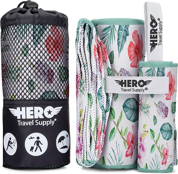 Hero Microfiber Towel, Camping, Beach, Gym, Includes Bonus Washcloth (Jungle Garden, 24" x 48")