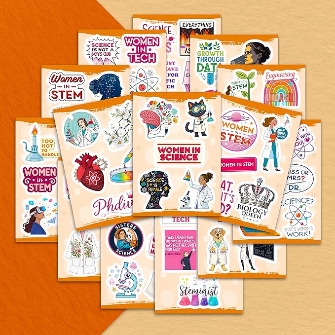 100Pcs Women in Stem Stickers for Water Bottle, Laptop, Woman in Science Stickers- Women in Stem Gifts, Science Party Supplies- Gift for Women & Men