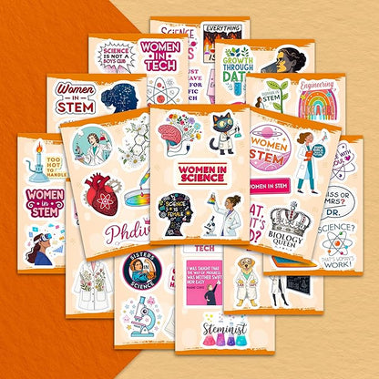 100Pcs Women in Stem Stickers for Water Bottle, Laptop, Woman in Science Stickers- Women in Stem Gifts, Science Party Supplies- Gift for Women & Men