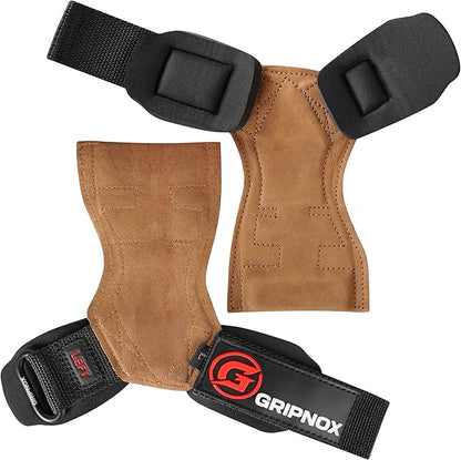 Premium Weight Lifting Grips & Straps for Deadlifts & Powerlifting – Anti-Slip Leather and Rubber Grip with Padded Wrist Wrap Support –