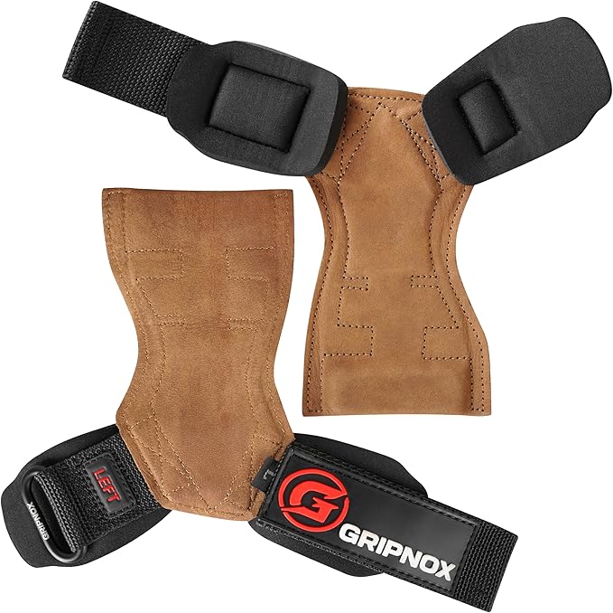 Premium Weight Lifting Grips & Straps for Deadlifts & Powerlifting – Anti-Slip Leather and Rubber Grip with Padded Wrist Wrap Support –