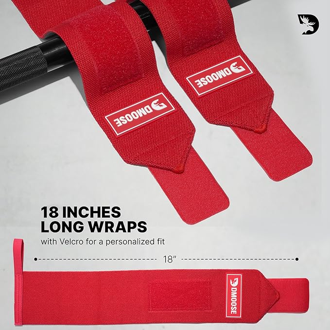 DMoose Fitness Wrist Wraps for Weightlifting 18" - Heavy Duty Gym Wrap with Hand Thumb Loop for Support & Pain Relief, USPA Approved Powerlifting, Weight Lifting Wrist Straps for Men & Women Work Out