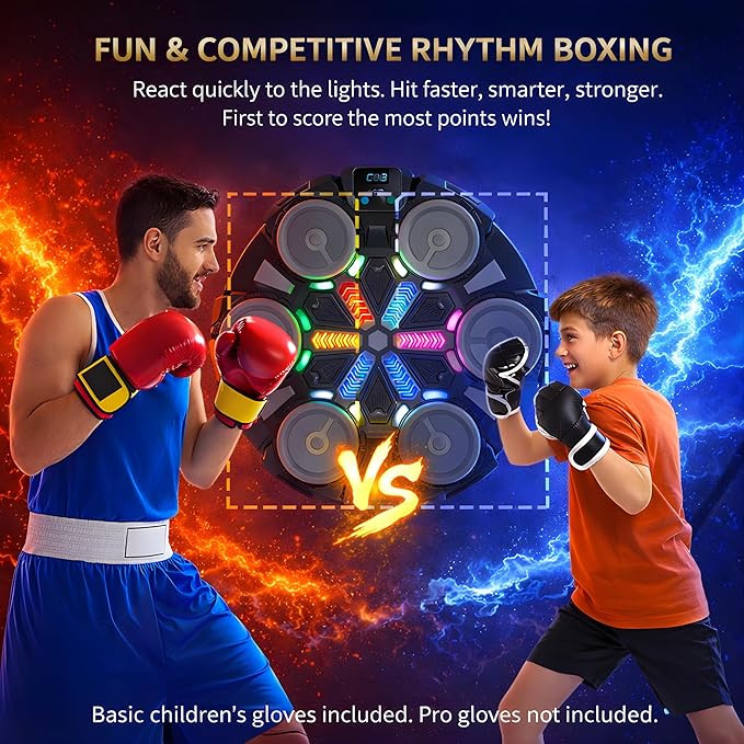 Music Boxing Machine - Bluetooth Wall Punching Pad with LED, Fun Training Equipment for Kids & Adults, Home Boxing Wall Punching Pad with Gloves, for All Ages - Ideal Present by RedRoko