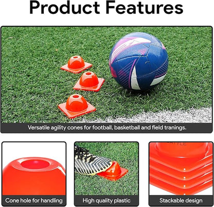 Heavy Duty Agility Training Cones (2 in, 6 in, 9 in, 12 in, 18 in, 28 in) for Sports and Kids Coaching, Multipurpose Field Marker Cones, Soccer, Basketball Drills, Bike, Motorcycle Training