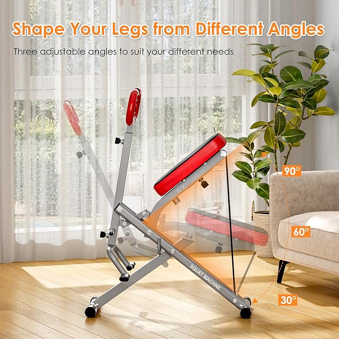 DlandHome Squat Machine, Squat Rowing Machine with Adjustable High-Strength Resistance Band for Home Gym, Foldable Leg Glute Trainer for Full Body 330lbs