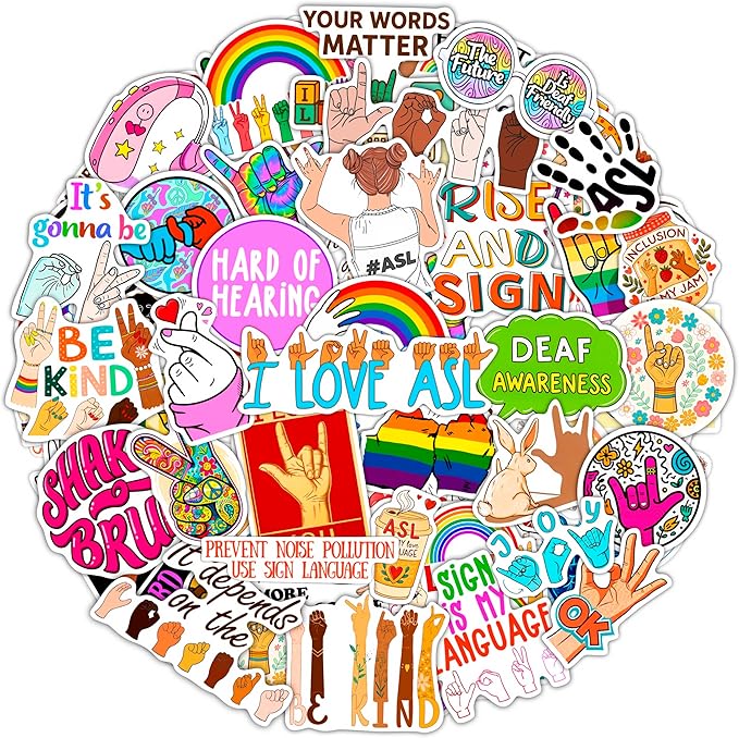 100Pcs Sign Language Stickers for Water Bottle, Laptop - ASL Stickers, Decorations - American Sign Language Gift for Women & Men