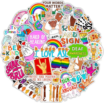 100Pcs Sign Language Stickers for Water Bottle, Laptop - ASL Stickers, Decorations - American Sign Language Gift for Women & Men