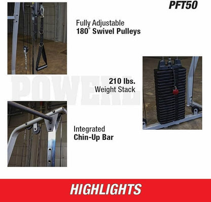 Powerline (PFT50) Functional Trainer by Body-Solid - Compact Dual Pulley Gym Equipment with 210 lb Weight Stack, Adjustable Swivel Pulleys