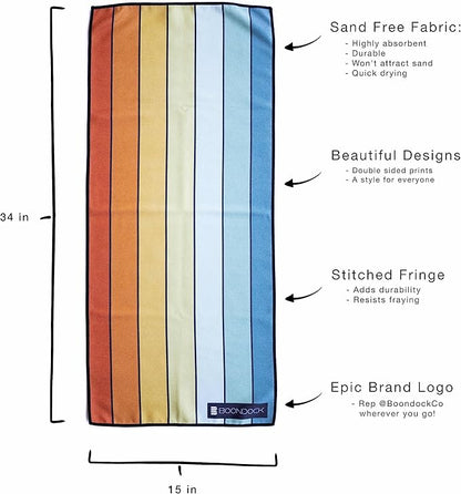 Boondock Co | Premium Microfiber Hand Towel | for Gym, Yoga, Travel, Workout, Backpacking, Beach — Highly Absorbent Quick Dry and Sand Free Fabric (Prism)