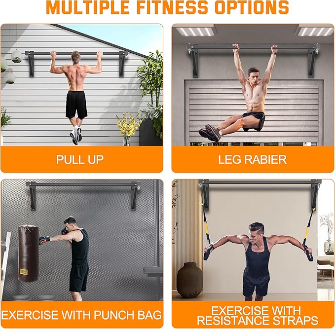 Pull Up Bar Wall Mounted, Heavy Duty 650 lbs Capacity Chin Up Bar, 48" Multi-Grip Strength Training Pull-up Bars, for Home Gym Garage/Backyard Total Body Workout, Ease Of Use Mounting