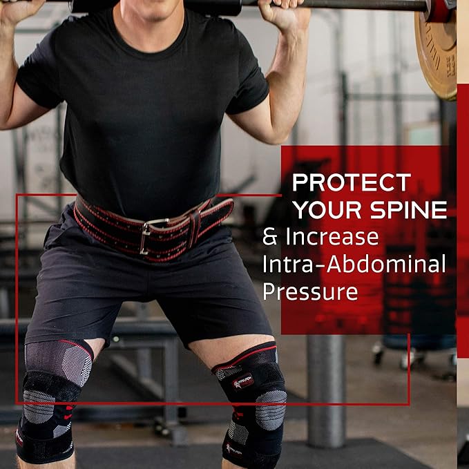 Dark Iron Fitness Genuine Leather Weightlifting Belt, 4 Inch Wide for Men Women with Double Prong Buckle Reinforced Stitching, Powerlifting Deadlift Squat Training Core Support Gym Strength Workout