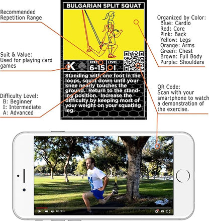Stack 52 Suspension Exercise Cards TRI Pack. Compatible with All Suspension Trainers. Suspended Bodyweight Resistance Workout Game. Video Instructions Included. Fun at Home Fitness Training Program.