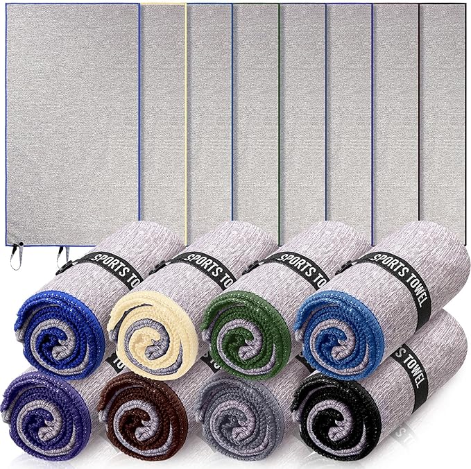 Peryiter 8 Pack Microfiber Quick Dry Gym Towels, Odor-Free Absorbent Fiber, Fast Drying Working Out Towel for Men & Women Hot Yoga Sweat Sports Exercise Fitness Gear (Forest Color)