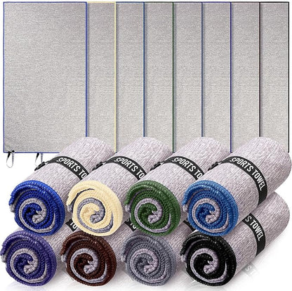 Peryiter 8 Pack Microfiber Quick Dry Gym Towels, Odor-Free Absorbent Fiber, Fast Drying Working Out Towel for Men & Women Hot Yoga Sweat Sports Exercise Fitness Gear (Forest Color)