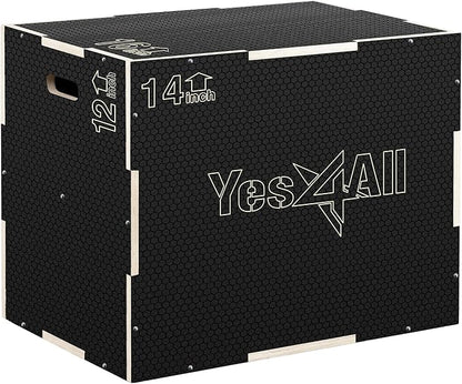 Yes4All 3 in 1 Non-Slip Wooden Plyo Box, Step Up Box for Workout, Plyometric Jump Box for Skipping, Jumping, Lunges, Squats, Dips