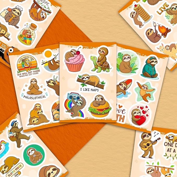 100Pcs Sloth Stickers and Decals for Water Bottle, Laptop - Sloth Gifts, Party Supplies & Decorations - Gift for Women & Men