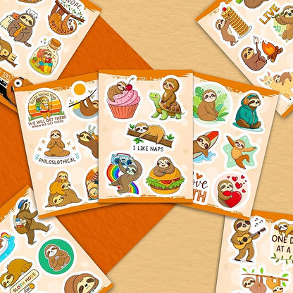 100Pcs Sloth Stickers and Decals for Water Bottle, Laptop - Sloth Gifts, Party Supplies & Decorations - Gift for Women & Men
