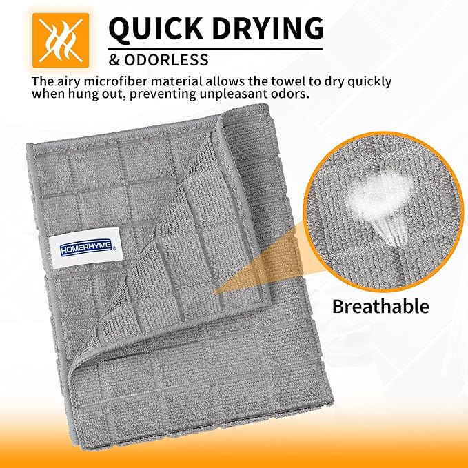 HOMERHYME Hand Towels, 12 Pack 25''*15'' Gym Towels, Grey Quick Dry Lint Free Soft Absorbent Bulk Checkered Fingertip Washcloths Bath Towels for Bathroom Kitchen Salon Workout Shower