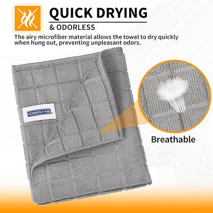 HOMERHYME Hand Towels, 12 Pack 25''*15'' Gym Towels, Grey Quick Dry Lint Free Soft Absorbent Bulk Checkered Fingertip Washcloths Bath Towels for Bathroom Kitchen Salon Workout Shower