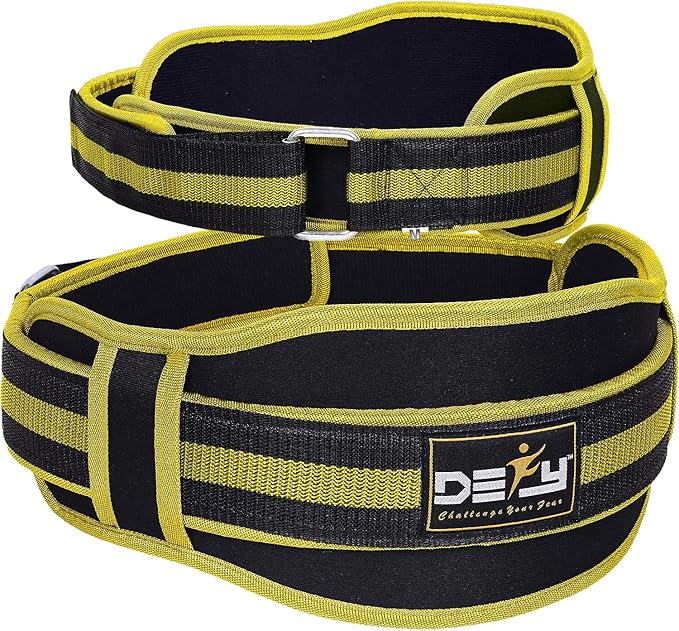 DEFY Weight Lifting Belt Lumbar Support with Neoprene Double Back Belt 5 Inches Wide Gym Training Fitness Exercise Bodybuilding Firm and Comfortable with Back Injury Protection