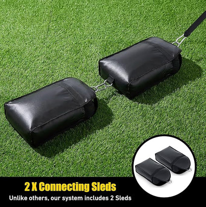 Elite Twin Sand Bag Sled Workout Sled – Waterproof Weight Sled Trainer with 6-Level 10–60 lb Resistance Pull System, Adjustable Waist Strap for Speed, Strength, Endurance & Agility Training