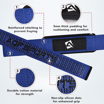 AQF Lifting Wrist Straps for Weightlifting, Powerlifting & Deadlifts – 23” Neoprene Padded Cotton Straps for Strength Training & Gym Workouts - Maximum Grip Support for Men & Women