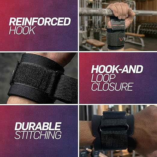 Doctor Developed Hookstrap 2-in-1 Lifting Straps + Gym Grips, Switch Hook to Strap in Seconds, Heavy-Duty Weight Lifting Wrist Wraps for Pull-Ups, Shrugs, Deadlifts & Heavy Lifts, Black (Pair)